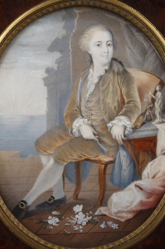 18th century - Portrait of a Young Shipowner, large French miniature, 18th century 