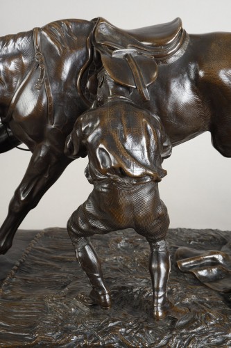 Sculpture  - Hunting mare strapped by a lad - Comte du Passage (1838-1909)