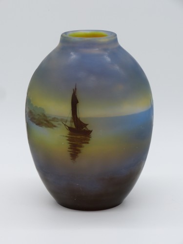 Verrerie, Cristallerie  - Emile Gallé - Grand vase Art nouveau aux voiliers