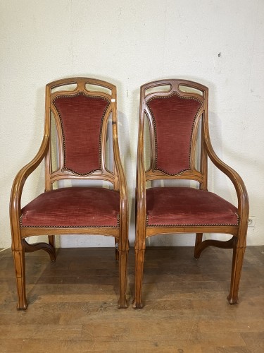 Paire de fauteuils Art nouveau en frêne, 'École de Nancy - Galerie Vaudemont