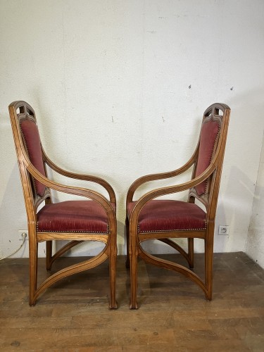 XXe siècle - Paire de fauteuils Art nouveau en frêne, 'École de Nancy