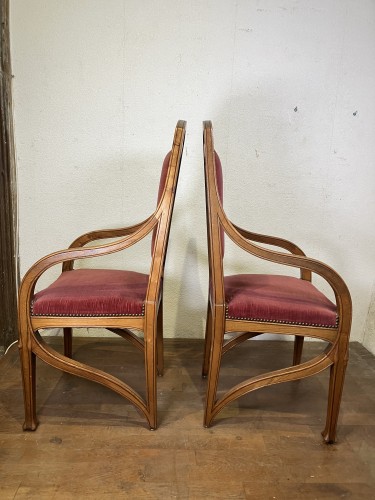 Art nouveau - Paire de fauteuils Art nouveau en frêne, 'École de Nancy