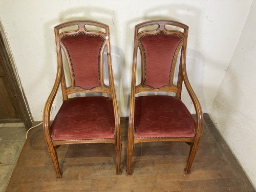 Antiquités - Paire de fauteuils Art nouveau en frêne, 'École de Nancy