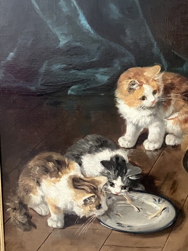 Chats et perroquet, Brunel de Neuville (1852-1941) - Galerie Vaudemont