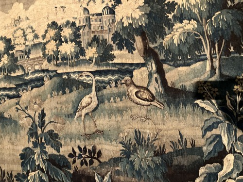 Château Volatiles paysage Verdure - Grande tapisserie d'Aubusson du 18e siècle - Tapisserie & Tapis Style Louis XV