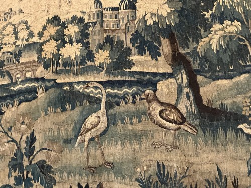 Château Volatiles paysage Verdure - Grande tapisserie d'Aubusson du 18e siècle - Louis XV