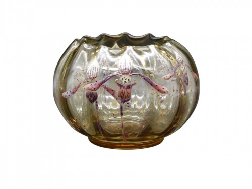 Émile Gallé - Vase aux orchidées cristallerie émaillée Art nouveau