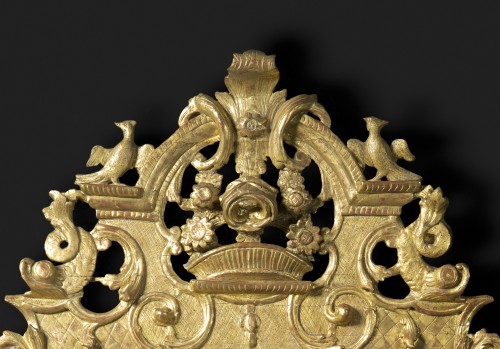 A Louis XIV period carved and gilded wood mirror - Mirrors, Trumeau Style Louis XIII