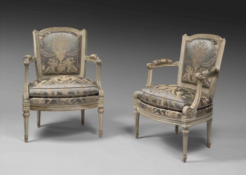 Large paire de fauteuils estampillée Boulard, époque Louis XVI