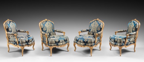 Set of four Louis XV period armchairs, stamped Gourdin - Seating Style Louis XV