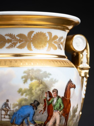 Porcelain Vase With Cavalier Decor - Paris 1840 - Restauration - Charles X