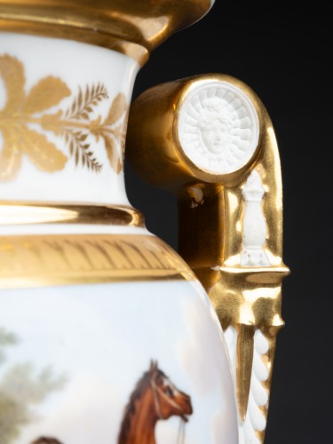 Restauration - Charles X - Porcelain Vase With Cavalier Decor - Paris 1840