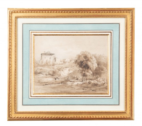 Jean-jacques de Boissieu ( 1736 -1810 )  - Farm In A Landscape - Paintings & Drawings Style Empire