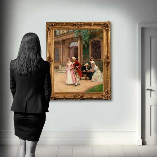 Jules Girardet (1856-1938) - Scène romantique vers 1880 - Tableaux et dessins Style Napoléon III