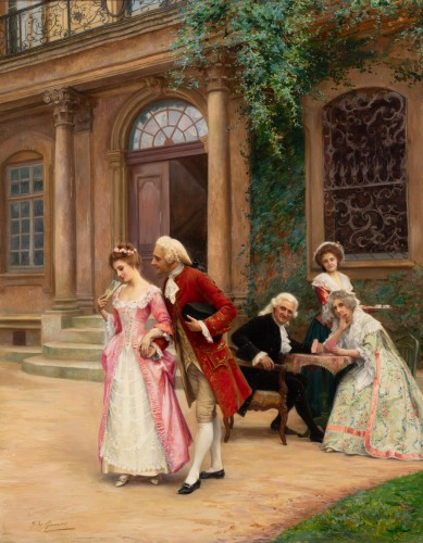 Tableaux et dessins Tableaux XIXe siècle - Jules Girardet (1856-1938) - Scène romantique vers 1880