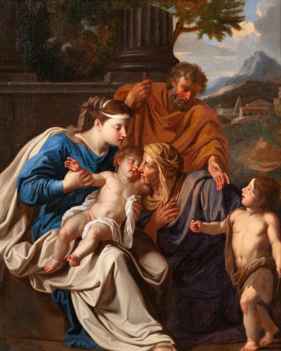 Tableaux et dessins Tableaux XVIIe siècle - Noël Coypel (1628-1707) -  Sainte Famille avec Sainte Elisabeth et Jean li Baptiste