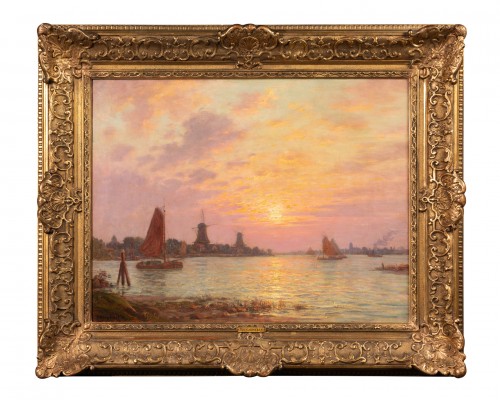 Coucher de soleil sur l'eau ( hollande ) -Victor Brugairolles (1869 - 1936)