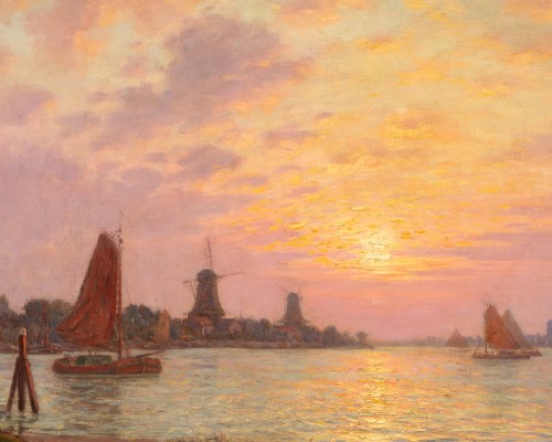 Coucher de soleil sur l'eau ( hollande ) -Victor Brugairolles (1869 - 1936) - Galerie William Diximus