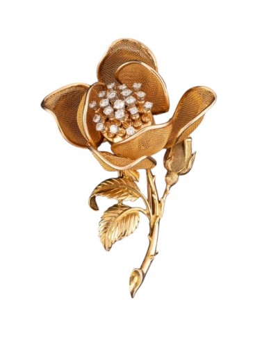 Gold and diamond flower brooch, circa 1950