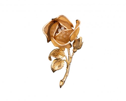 Broche Fleur en or et diamants année 1950 - Bijouterie, Joaillerie Style Années 50-60