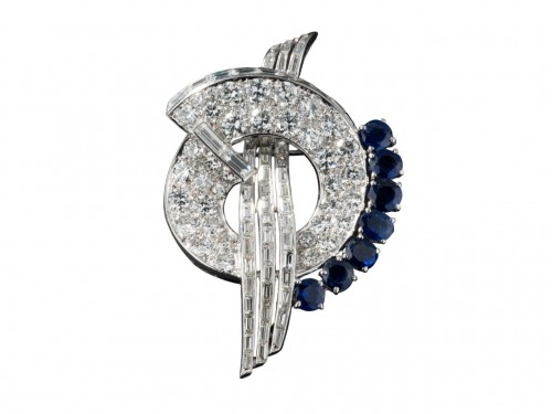 Broche en saphir et diamants vers 1930 - Bijouterie, Joaillerie Style Art Déco