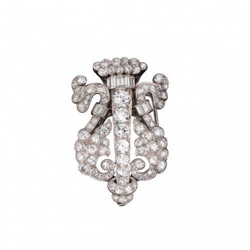 Broche Lyre en platine et diamants vers 1920-1930