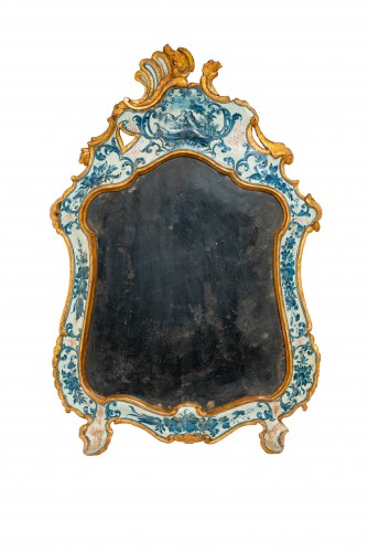 Beau miroir vénitien en bois laqué et doré - Galleria Sinigaglia