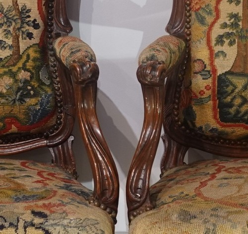 18th century - Pair of armchairs with flat backs from the Louis XV period