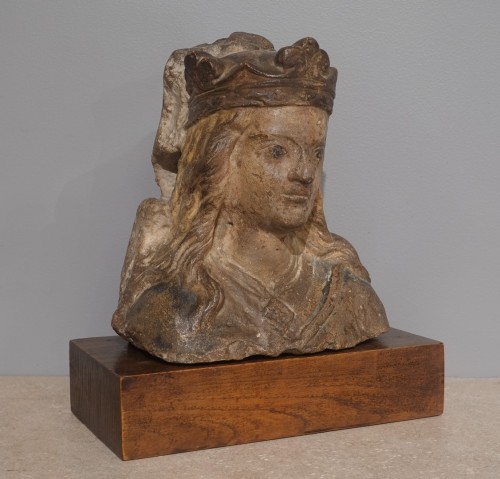 Tête de Vierge couronnée – France début du XVe siècle - Art sacré, objets religieux Style Moyen Âge