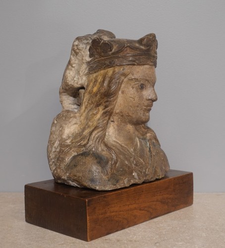 Art sacré, objets religieux  - Tête de Vierge couronnée – France début du XVe siècle