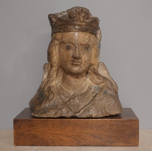 Antiquités - Tête de Vierge couronnée – France début du XVe siècle