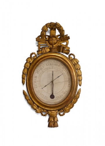 Baromètre thermomètre en bois doré d'époque XVIIIe