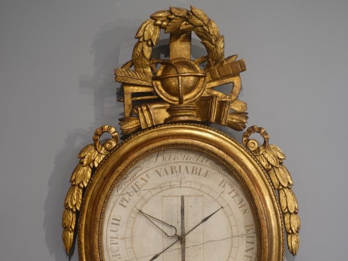 Objet de décoration Baromètre - Baromètre thermomètre en bois doré d'époque XVIIIe