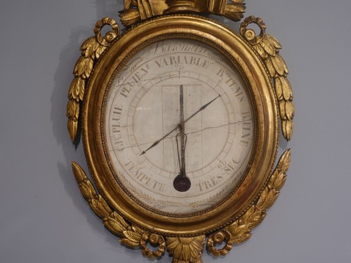 XVIIIe siècle - Baromètre thermomètre en bois doré d'époque XVIIIe