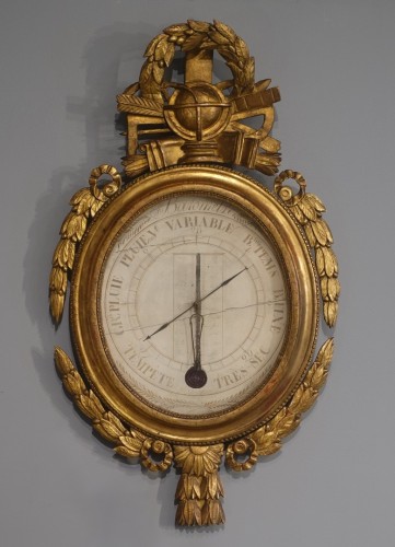 Louis XVI - Baromètre thermomètre en bois doré d'époque XVIIIe