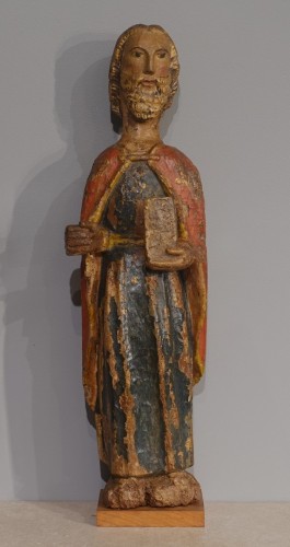 Saint Paul en bois sculpté polychrome du XIVe siècle - Sculpture Style Moyen Âge