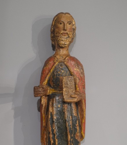 XIe au XVe siècle - Saint Paul en bois sculpté polychrome du XIVe siècle