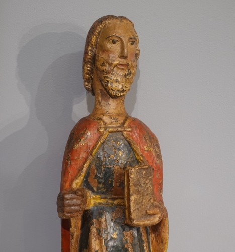 Moyen Âge - Saint Paul en bois sculpté polychrome du XIVe siècle