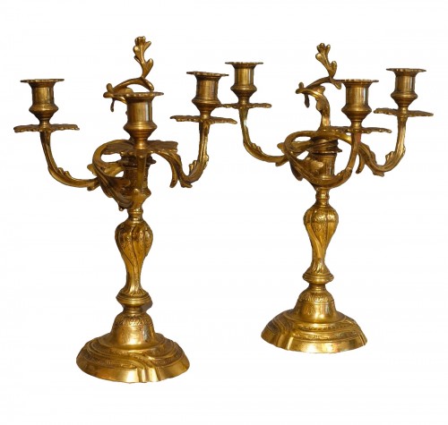 Paire de candélabres en bronze doré d'époque XVIIIe