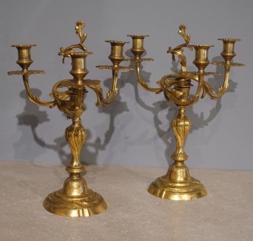 Pair of gilded bronze candelabra from the 18th century - 