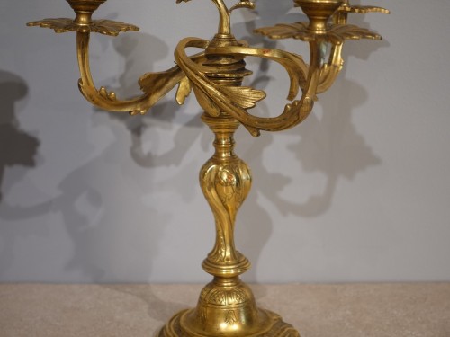 XVIIIe siècle - Paire de candélabres en bronze doré d'époque XVIIIe