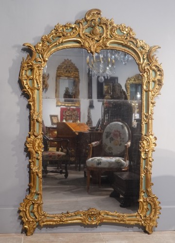 Grand miroir provençal en bois doré d'époque XVIIIe - Miroirs, Trumeaux Style Louis XV
