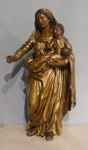 Sculpture Sculpture en Bois - Sculpture de la Vierge à l'Enfant  fin XVIIIe