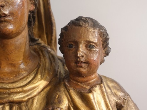 Antiquités - Sculpture de la Vierge à l'Enfant  fin XVIIIe