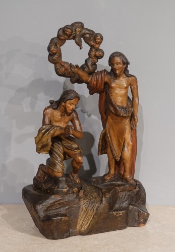 Baptism of Christ – Polychrome wood from the 18th century - Sculpture Style Louis XV