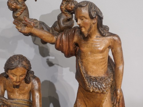 Louis XV - Baptism of Christ – Polychrome wood from the 18th century