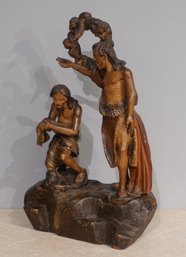 Antiquités - Baptism of Christ – Polychrome wood from the 18th century