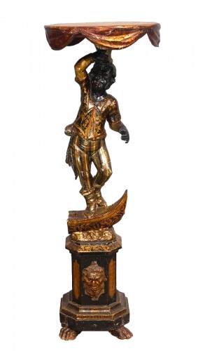 Nubian stand in polychrome and gilded wood – Venice, late 19th century