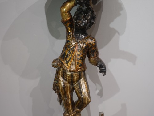 Nubian stand in polychrome and gilded wood – Venice, late 19th century - 