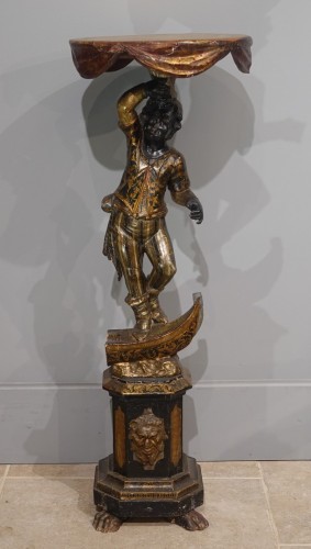 Antiquités - Nubian stand in polychrome and gilded wood – Venice, late 19th century